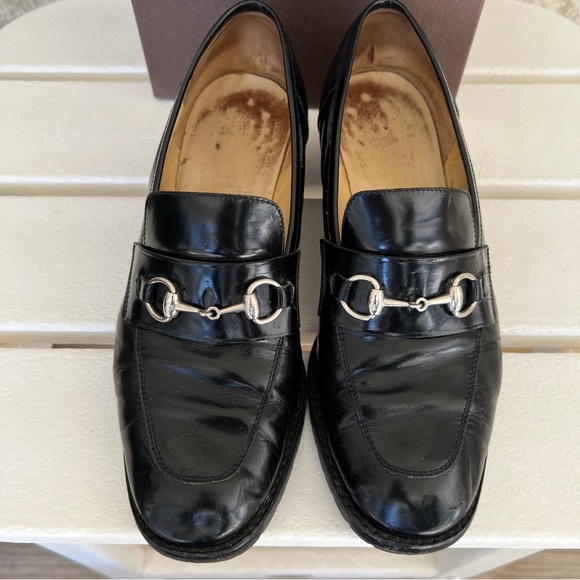 Gucci block heel horsebit loafers rubber sole vintage 90s moccasino nero 7 - Picture 10 of 16